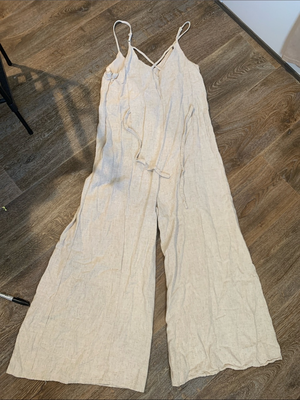 #127 HYFVE Cream Wide-Leg Linen-Blend Jumpsuit with Tie Straps